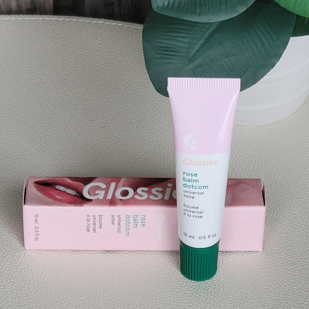 Glossier Rose Balm Dotcom in Pink with Green Cap